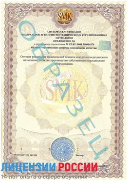 Образец сертификата соответствия (приложение) Советская Гавань Сертификат ISO 13485