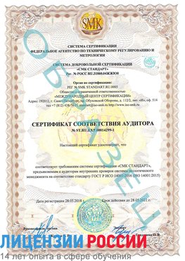 Образец сертификата соответствия аудитора №ST.RU.EXP.00014299-1 Советская Гавань Сертификат ISO 14001