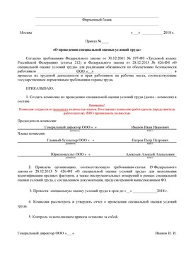 Пример приказа «О проведении специальной оценки условий труда Советская Гавань Аттестация рабочих мест